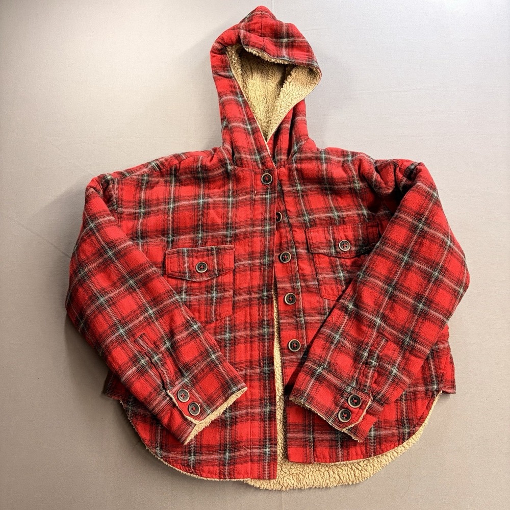 Wild Fable XS Red Plaid Flannel Sherpa Lined Hooded Shirt Jacket